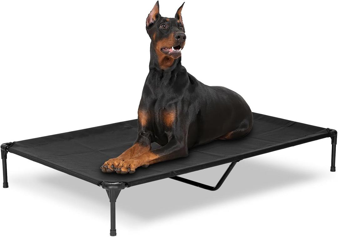 Elevated Outdoor Dog Beds - Dog Cots beds for Large Dogs XXL, Waterproof Raised Dog Bed Easy to Assemble, Cooling Elevated Dog Bed with Teslin Mesh, Durable, Non Slip, Black, 59 inches