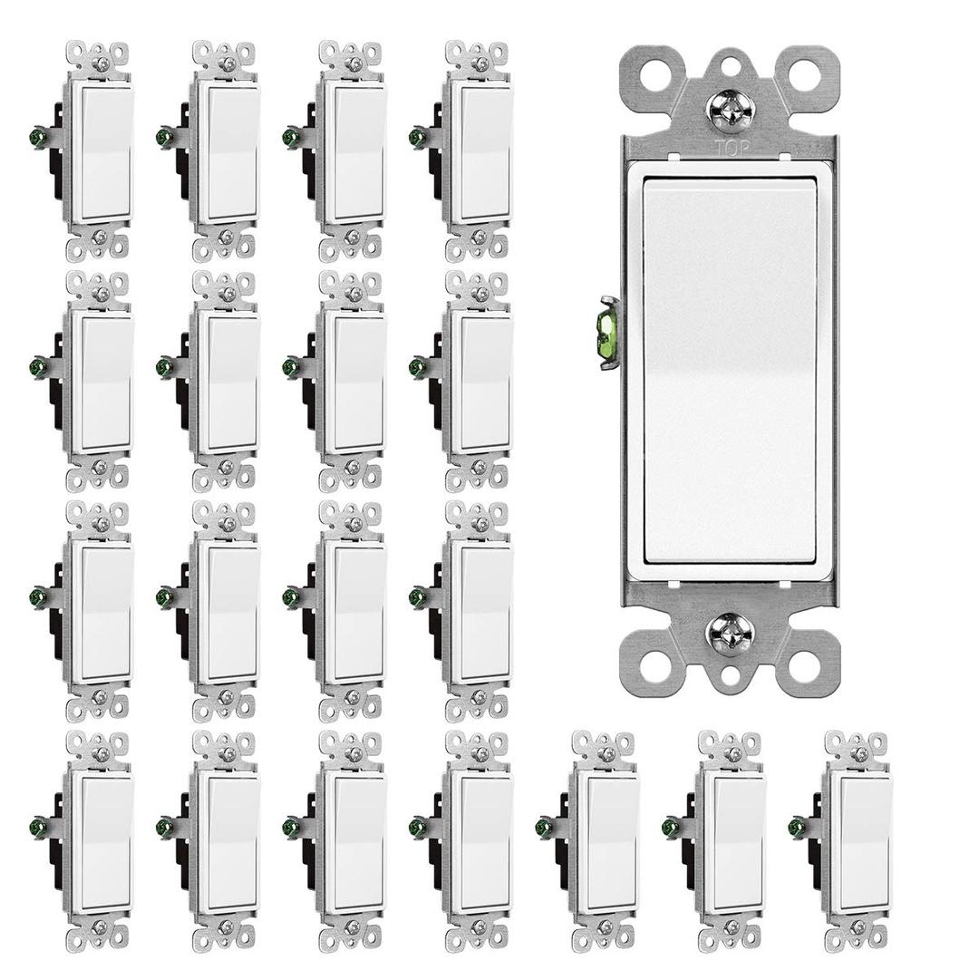 CML Single Pole Decorator Light Switch, 20 Pack Rocker Paddle Wall Switch, 15A 120/277V, On/Off Interrupter, UL Listed, White