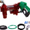 Fuel Transfer Pump 12 Volt 20 GPM High Flow,w/Automatic Nozzle Green,DC Fuel Pump,Cast Iron Gas Heavy Duty Transfer Pump for Gasoline,Diesel, Kerosene,Ethanol Blends,Methanol Blends,Biodiesel