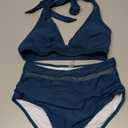 SUUKSESS Women Sexy High Waisted Bikini Sets Mesh Tummy Control Two Piece Swimsuits Halter Push Up Bathing Suits（Royal Blue, S