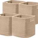 UBBCARE Set of 4 Storage Basket-12 X 12 X 12 in, Cotton Rope Basket for Shelves, Toys, Book, Cube Storage Bins with Handles, Woven Storage Basket for Organizing, Brown