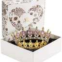 Rhinestone Cake Topper Crown Fancy Party Cake Decoration Princess And Prince HeadpieceGold-pink)