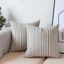 Gray Pillow Covers Farmhouse Linen Throw Pillow Covers Striped Outdoor Decorative Square Throw Pillows for Couch Sofa Bed 18x18 in Pack of 2 Gray and Cream