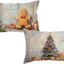 Christmas Pillow Covers 12x20 Inch Set of 2 Gingerbread Tree Holiday Lumbar Cushion Cases for Home Couch Sofa Oil Painting Style Winter Decorations