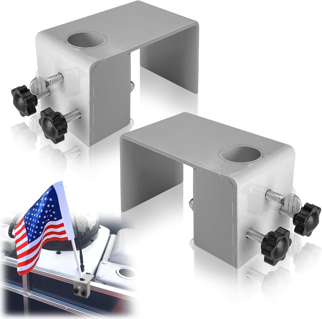 2PCS Pontoon Boat Flag Pole Mount for 0.9" Flag Pole, 2" Square Rail, Adjustable, Heavy Duty, Anti Scratch Nut