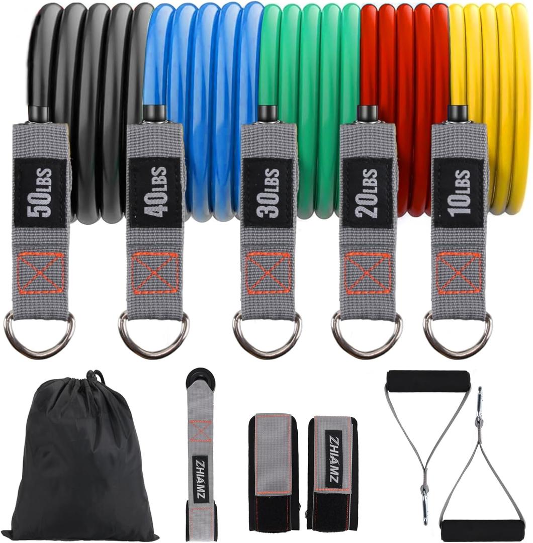 Resistance Bands with Handles, Single Resistance Bands, Exercise Bands with Handles, for Resistance Training, Physical Therapy, Home Workouts, Fitness, Pilates (5 in 1 band -150lbs)