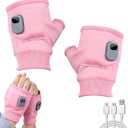 Smart Thermostatic Heated Fingerless Gloves, Heated Gloves, Portable Heating Gloves with Digital Display, Rechargeable, 1800mAh Battery, 45-55C Three Heating Levels, Heating Glove for Women Men (Pink)
