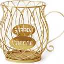 Metal Coffee Pod Holder, Large Capacity Capsule Organizer Basket for Countertop, Creative Cup Shaped Storage for Bar Accessories, Compatible with K-cups & Nespresso (Gold Pot)