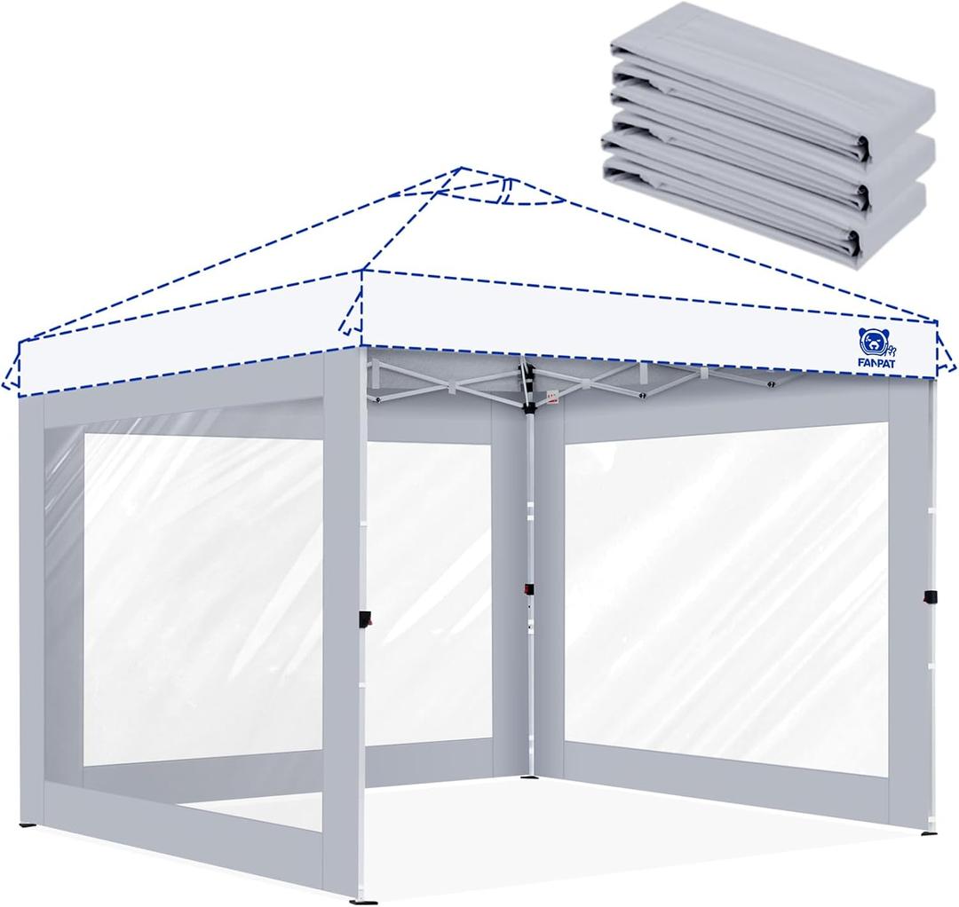 FANPAT 3Pcs Clear Canopy Sidewalls for 10x10 Pop Up Tent, Transparent Window Curtain Cloth, 8 Mil PVC Enclosure Fabric with Zipper, Durable Grey (Not Including Frame and the top,Sidewalls On)