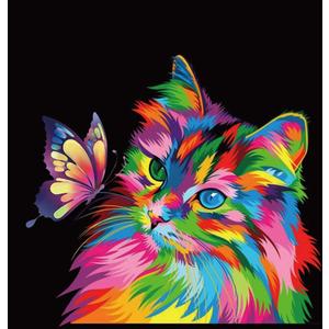 Elftoyer Paint by Numbers for Kids & Adults & Beginner, DIY Canvas Painting Gift Kits for Home Decoration - Colorful Cats and Butterflies 16 x 20 inch (Without Framed)