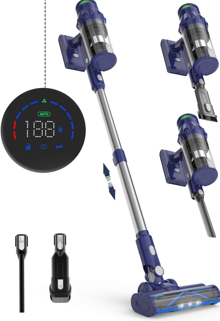 Cotiro Cordless Vacuum Cleaner, Home Stick Vac Rechargeable Battery Pet Hair Carpet Hardwood Floor, Handheld Portable High Power Lightweight Wireless Household, Blue
