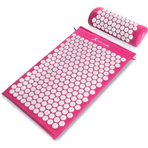 ProsourceFit Acupressure Mat and Pillow Set for Back/Neck Pain Relief and Muscle Relaxation (Large, Pink/White)