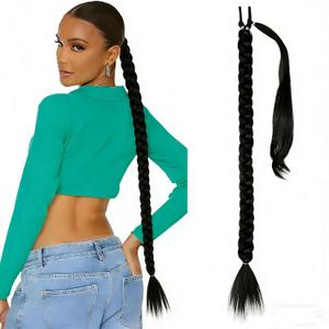 Long Braid Ponytail Extension with Hair Tie Straight Sleek Wrap Around Synthetic Hairpieces for Women, Natural Color, 28 Inch (Pack of 1)