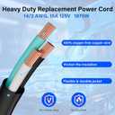Elecan 14 Gauge 3 Prong Replacement Power Supply Cord 12 Ft with Pigtail Open Wiring End, 14/3 Extension Wire Electric Tool Cable Plug, SJTW ETL, 15 Amp/125V, Indoor&Outdoor for Appliances&DIY-E