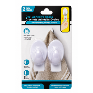 Oval Adhesive Hooks, 2 Pack, White