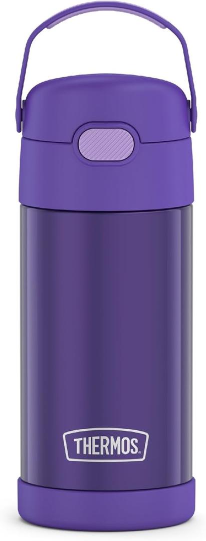 THERMOS FUNTAINER Water Bottle with Straw - 12 Ounce - Kids Stainless Steel Vacuum Insulated Water Bottle with Lid, Violet (Purple)