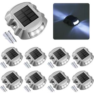 VOLISUN Solar Deck Lights Driveway Dock Lights, 8-Pack Led IP68 Waterproof Outdoor Warning Step Lights for Driveway Sidewalk Garden Pathway Yard(White, Auto On/Off