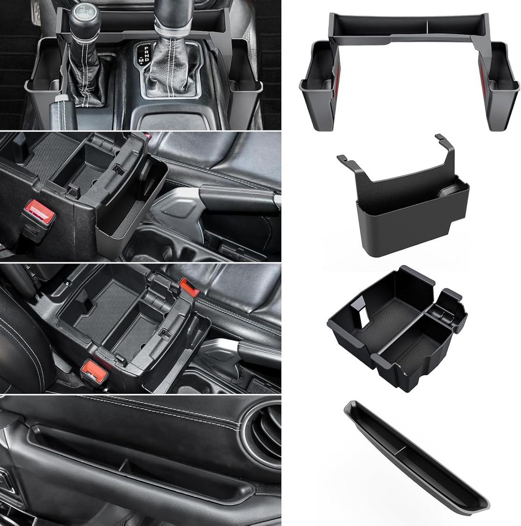 4PCS Upgraded Center Console Organizer for Jeep Wrangler JL JLU 4xe 2018-2025 & Gladiator JT 2020 2021 2022-2025 Accessories Gear Shift Side Tray Hanging Armrest Storage Box (Not for JK/JKU)