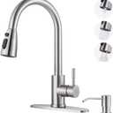WOWOW Kitchen Faucet with Soap Dispenser: 304 Stainless Steel Kitchen Sink Faucet with Pull Down Sprayer 3 Modes, Single Handle High Arc Mixer Taps for Sink, RV, Laundry, Bar (Brushed Nickel)