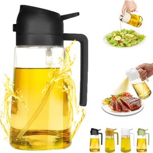 Generic 2 In 1 Oil Dispenser And Oil Sprayer, 16 Oz/470 Ml Oil Dispenser For Kitchen Spray, With Fine Mist Nozzle, Suitable For Cooking, Air Fryer, Salad, Grilling, Baking (Black, 470ml/16oz)