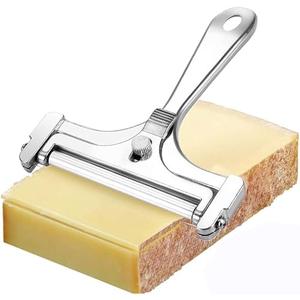 Cheese Slicer With Adjustable Thickness - Stainless Steel Cheese Cutter with Wire - Hand Held Cheese Cutter for Cheddar, Gruyere, Raclette, Mozzarella Cheese Block, Adjustable Cheese Shaver