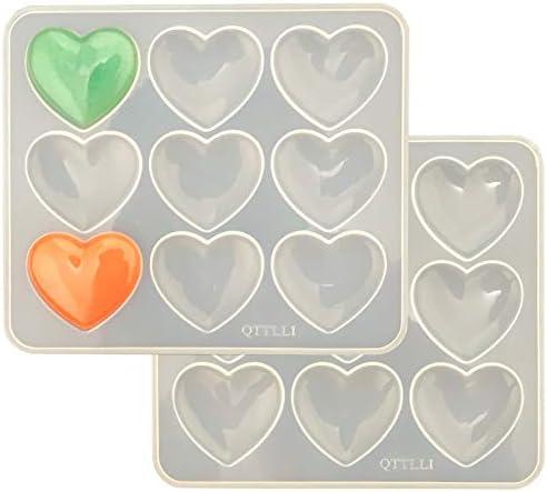Pack of 2, Heart Shape Epoxy Mold Silicone Mold 9Pcs 5.2 x 4.2cm Resin Love Heart Shape Pendant Making DIY Craft
