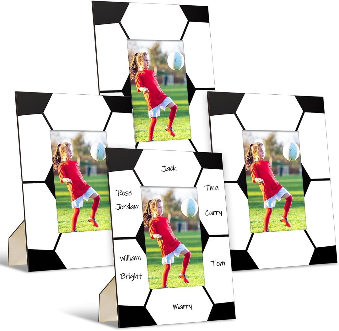 6 Pcs 8'' x 10'' Soccer Picture Frame Wooden Senior Night Photo Frames Gifts Sport Pattern Decor for Tabletop Display Home Hotel Office Decoration, Fits Display 4'' x 6'' Photos