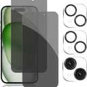 Pehael [2+2 Pack] iPhone 15 Plus Privacy Screen Protector with Camera Lens Protector Full Coverage Anti-Spy Tempered Glass Film 9H Hardness Upgrade Edge Protection Easy Installation Bubble Free