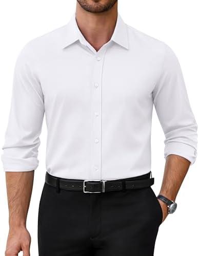 Alimens & Gentle Mens Dress Shirts Stretch Solid Wrinkle Free Button Down Shirt Business Wedding Casual Button Up Shirt. Small