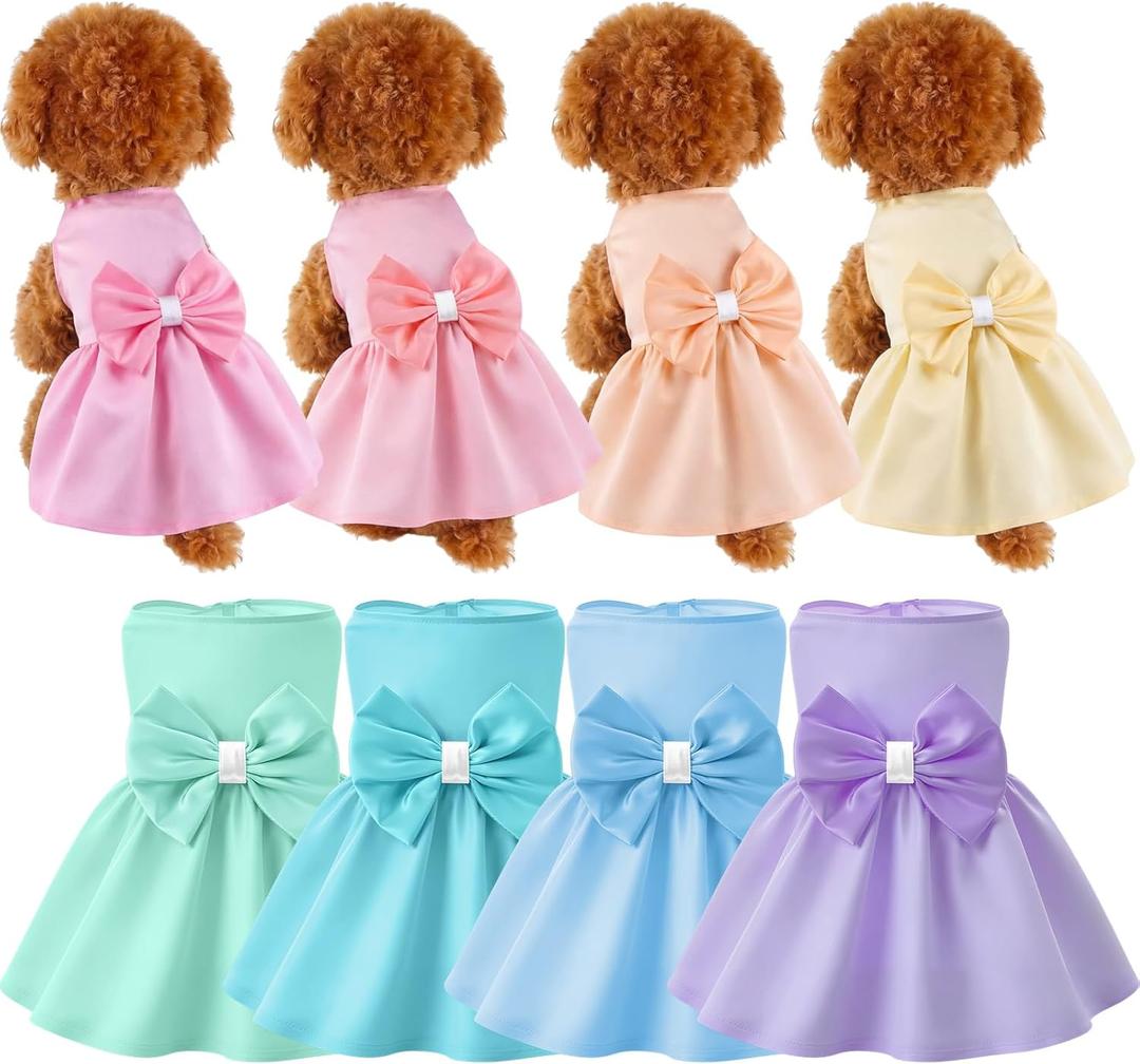 Sanwuta 8 Pieces Dog Dresses for Small Dogs Medium Puppy Clothes Girl Dog Outfit Cute Bowknot Pet Skirt Soft Lightweight Summer Apparel for Cats Puppies Party Wedding Photo Wear