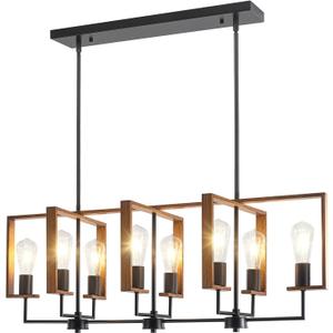 37.8" Dining Room Light Fixture, 8-Light Adjustable Farmhouse Chandelier, Industrial Large Pendant Lights Kitchen Island Chandeliers for Kitchen with Rotatable Lamp Head