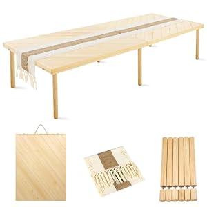 Folding Picnic Table with Table Runner, Portable Boho Low Picnic Table for Indoor Outdoor, 80" x 30" Wooden Table with Adjustable Heights for Camping, Wedding, Beach, Garden, Party (Large Size for 8)