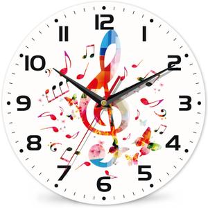 Clock for Living Room, Colorful Music Notes Wall Clock, Contemporary Home Decor Easy to Read Wall Clock for Living Room, Bedroom, Bathroom and Kitchen, 10 Inch