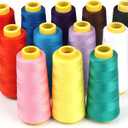 ilauke 12 X 1500M Overlock Sewing Thread Polyester Thread Assorted Colors Yard Spools Cone Polyester for Serger Quilting Drapery Machine 40S/2
