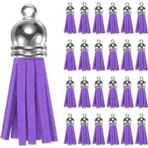M METERXITY 50-Pack Faux Suede Tassel 1.4 Inch Small Keychain Rust Faux Leather Tassels Charm Purple with Rings for DIY Crafts/Keychain/Earrings/Bracelets/Necklace