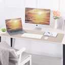 Leather Desk pad Protector, Large Desk mat with Natural Cork & PU Leather,Mouse pad,Non-Slip Office Desk Mat,Waterproof Desk Writing Pad for Office and Home (35in*17in,Beige)