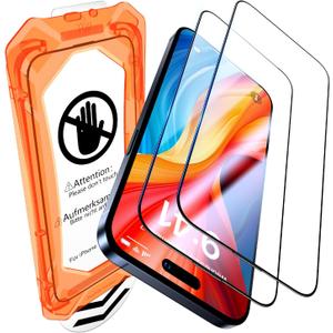 UniqueMe for iPhone 15 Pro Max Screen Protector, [Military Grade Shatterproof & 9H+ Hardness] Screen Protector 15 Pro Max Tempered Glass Full Coverage Protection, Easy Installation, 2 Packs (Transparent)