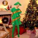 4 Pcs Christmas Tree Costume Set for Women Xmas Outfit Dress Christmas Tree Hat Short Satin Gloves Green Tights