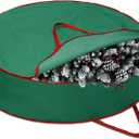 1 Pcs 60" Christmas Wreath Storage Bag Zippered Garland Holiday Container with Reinforced Handle Tear Resistant 600d Oxford Organizer Wreath Holder with Card (Green)