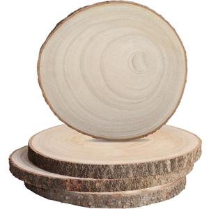 Wood Slices for Centerpieces 4pcs, Wood Rounds Cookies for Crafts, Rustic Wood Circles & Slabs, Wooden Discs for Tables Decor-for Art Projects and Rustic Weddings (4pcs 7-7.5 inch)