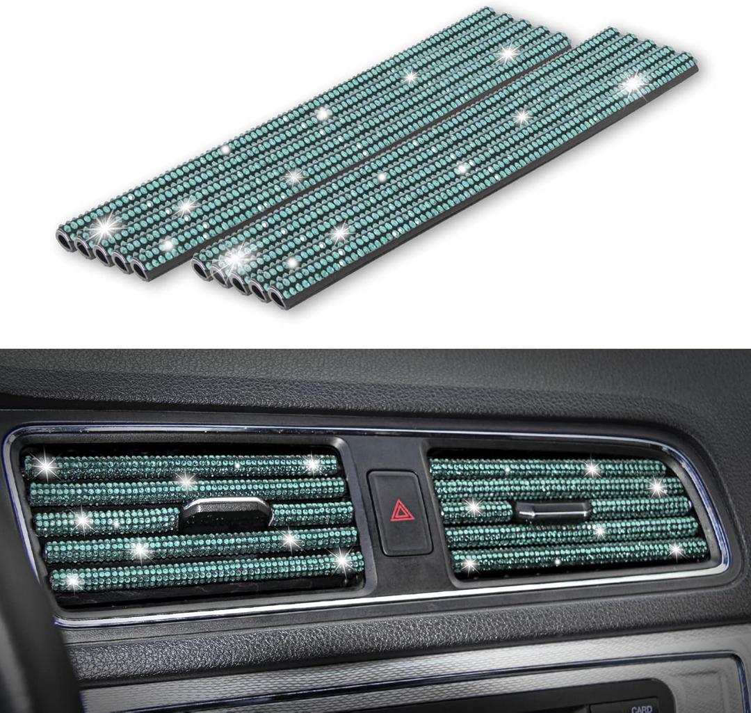 2 x LivTee Bling Car Air Vent Outlet Moulding Trim, 10PCS Car Air Conditioner Decoration Strip, Bling Rhinestone Diamond Car Interior Accessories for Women and Teens, Blue