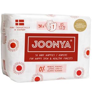 Joonya Baby Diapers, Size 1 XS (4-9 lb) - 1 Bag of 32 - Non Toxic, Eco-Friendly, High Absorbency, Overnight Use, Ultra Slim & Soft - Made in Denmark
