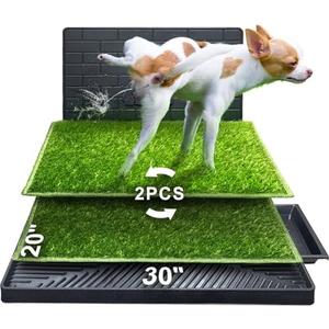 Hompet Dog Potty for Indoor or Porch, 2 Pcs Artificial Grass Training Pads with Pee Baffle, Reusable, Alternative to Puppy Pads, Portable Dog Litter Box for Small/Medium Dogs