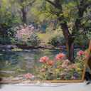 YeeHomedec Monet Botanical Framed Canvas Wall Art, Impressionist Floral Garden Wall Decor, Vintage Pond Tree Artwork, Nature Landscape Art Paintings for Living Room Bedroom Bathroom 20"x40"