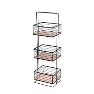 3 Shelf Black Wire Bamboo Bathroom Caddy