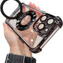 Piegricdiat Magnetic case for iPhone 14 Plus with Full Camera Lens Protection(Compatible with MagSafe),Military Shockproof Slim Electroplate Bumper Clear Cover Built-in Invisible Ring Stand, Black