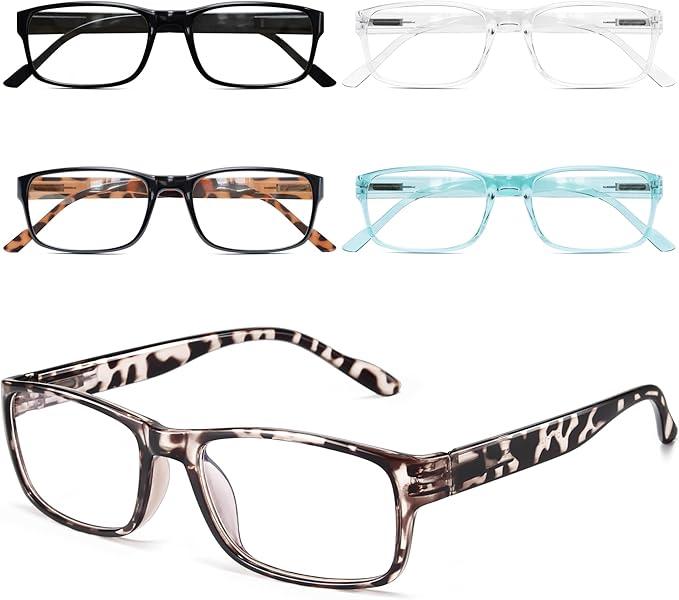Gaoye Blue Light Blocking Reading Glasses, Spring Hinged Readers for Women Men, Anti Glare Filter, Lightweight Glasses (#5-Pack Mix Color, 0.0)