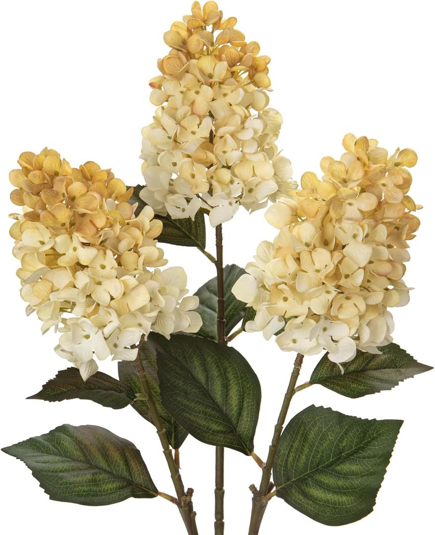 3PCS Fake Flowers Cone Hydrangea Antique White Artificial Fall Flowers 27" Long Fall Floral Stems for Vase, Real Touch Silk Flowers Dcor for Floral Arrangement Autumn Home Kitchen Table Dcor