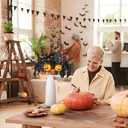 SY Super Bang Halloween Decorations, 10PCS Artificial Black Flowers Maple Leaf Orange Pumpkin Berry Floral Stems Vase Arrangement Branches Decor, for Home Indoor Party Holiday Living Room