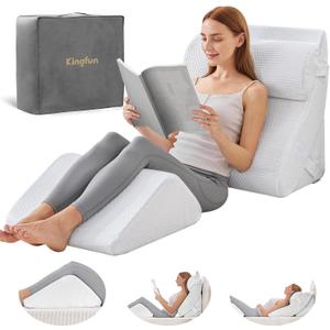 4PCS Orthopedic Bed Wedge Pillow Set for Sleeping, Post Surgery Memory Foam Support Pillows for Back, Neck and Leg Pain Relief, Adjustable Triangle Pillow - Acid Reflux, Anti Snoring & GERD, 4 Piece Set